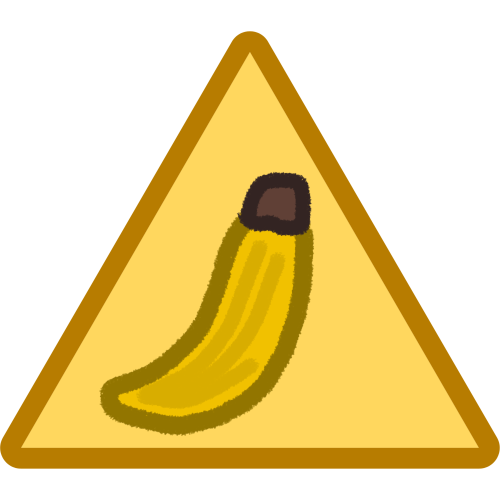 a yellow triangle with a banana inside it